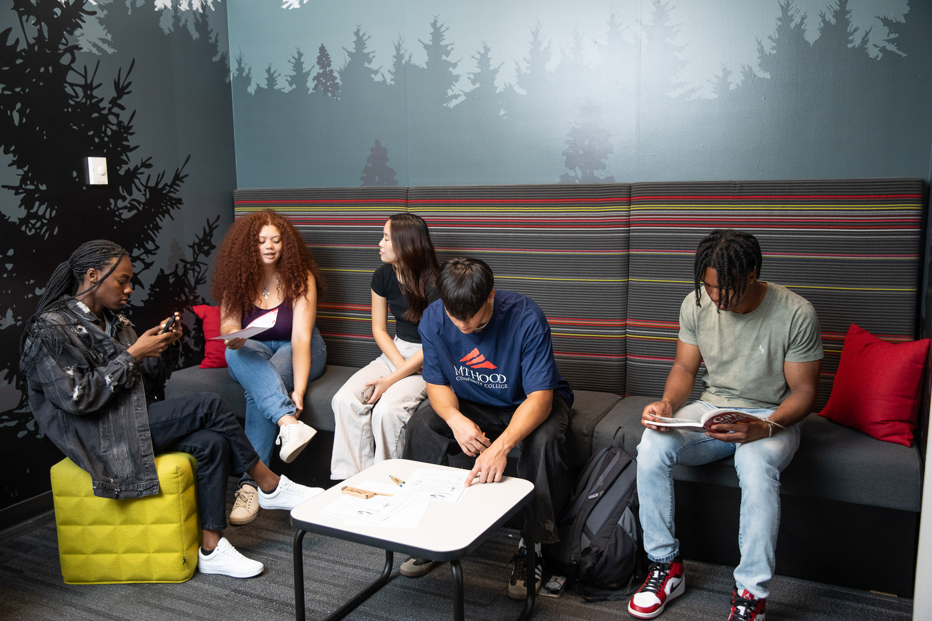 Students relaxing in the Student Services lounge.