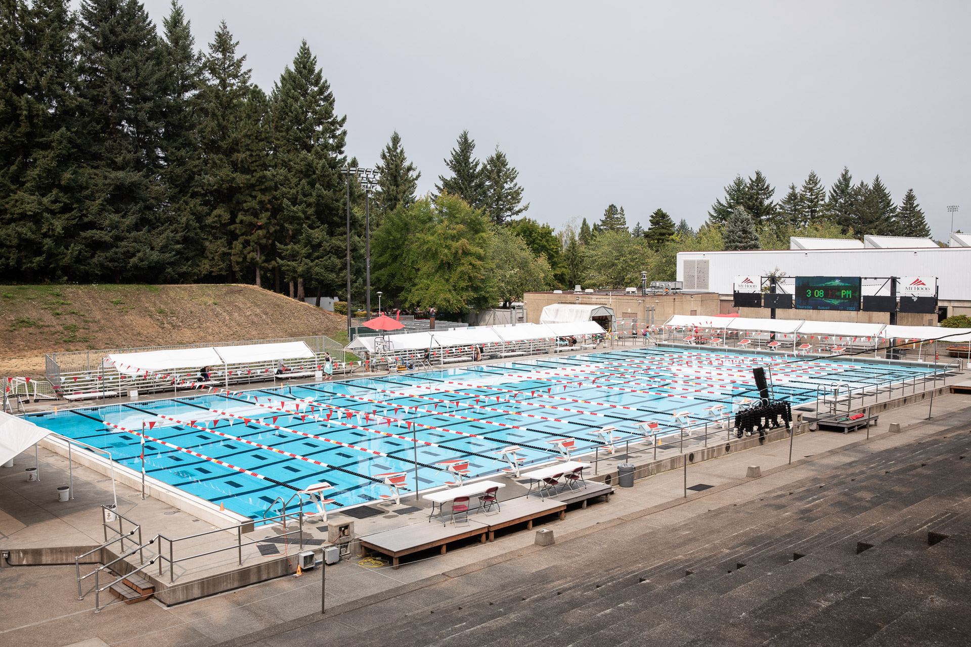 View of the 50-yd outdoor pool from the bleachers