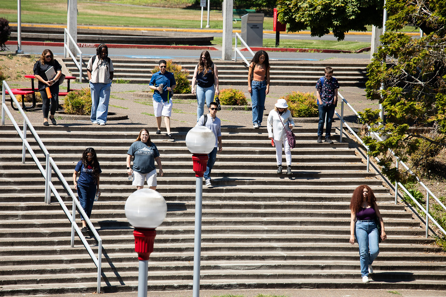 Students walking down the stairs at MHCC's Gresham campus.