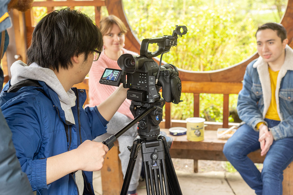 Integrated media students at a video shoot