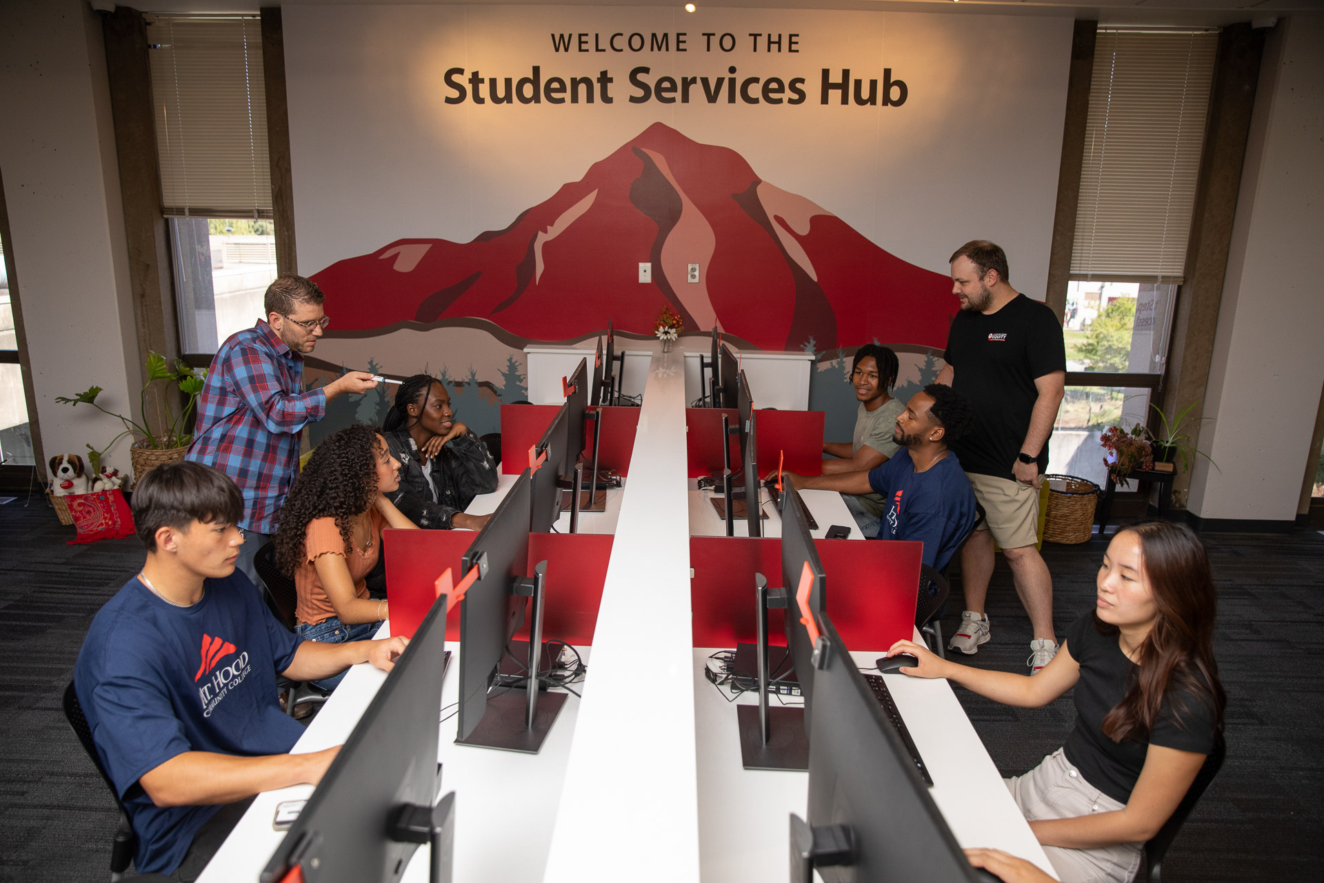 Students in student services hub